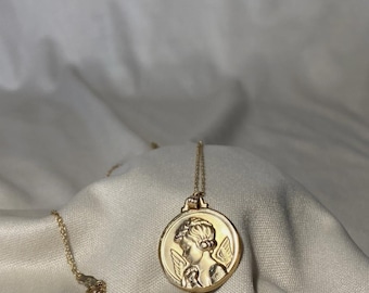 10K Gold Angel Pendant Necklace