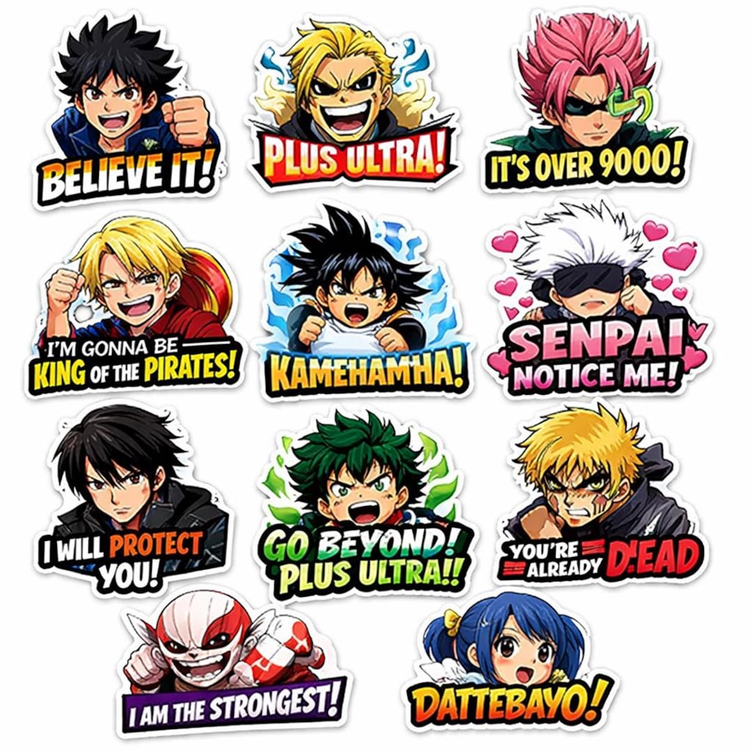 30 Anime Sticker Bundle PNG | Printable Die Cut Stickers | Anime Quotes ...