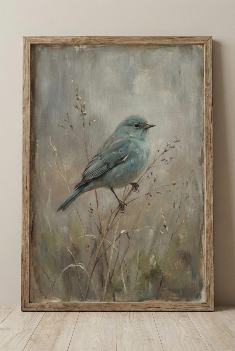 Vintage Blue Bird Print, Cottagecore Bird Wall Art, Teal Bird Botanical ...