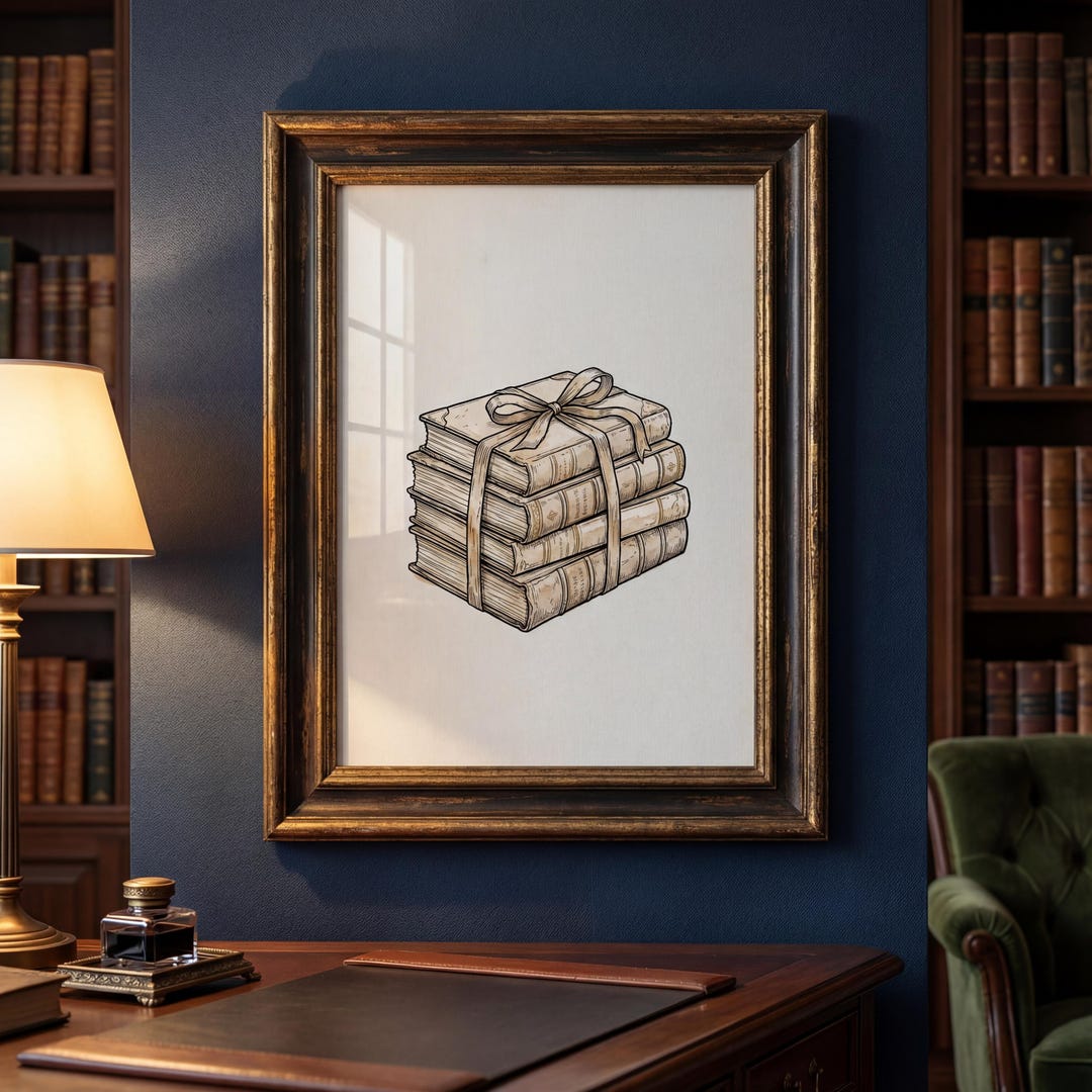 Book Stack Print Vintage Book Stack Print, Antique Books Wall Art, Scholarly Decor ...
