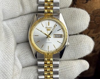 Vintage Seiko 5 Automatic Two-tone Watch | English & Arabic Day