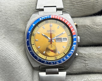 Vintage Seiko Automatic Chronograph – Sunburst Gold Dial, Pepsi Bezel