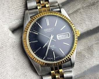 Vintage Seiko 5 Automatic Watch – Two-Tone Fluted Bezel, Day-Date