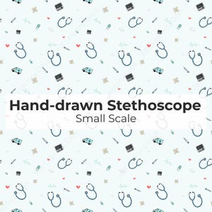 Stetoskop sömlöst mönster | Sjuksköterska tygdesign | PNG JPG digital nedladdning | 12x12 upprepning | Liten skala