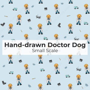 Doctor Dog Small Scale Seamless Pattern | Medical Vet Fabric Design | Scrubs Pattern | Cute Dog Digital Download PNG JPG