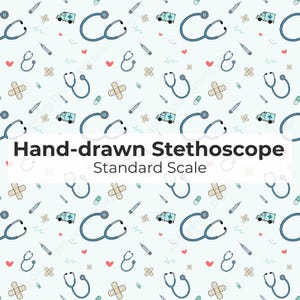 Stethoscope Seamless Pattern | Medical Nurse Fabric Design | PNG JPG Digital Download | 12x12 Repeat | Standard Scale