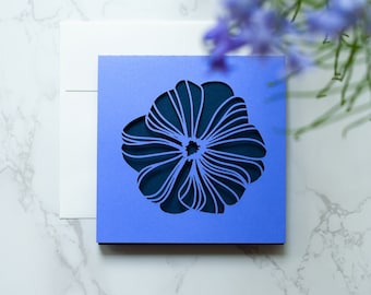 Cosmo Flower Laser Cut Greeting Card | Purple & Navy | Give a Paper Flower card to someone you care about