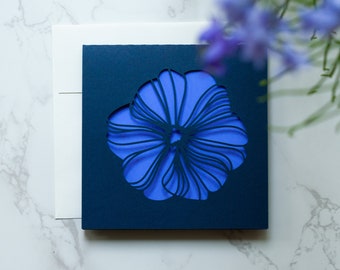 Cosmo Flower Laser Cut Greeting Card | Navy & Purple | Give a Paper Flower card to someone you care about