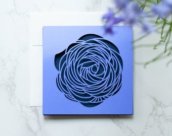 Rose Flower Laser Cut Greeting Card | Purple & Navy Color | Give a Paper Flower card to someone you care about