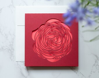 Rose Flower Laser Cut Greeting Card | Red & Pink Color | Give a Paper Flower card to someone you care about