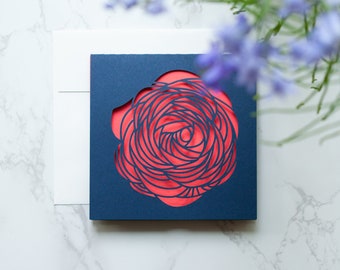 Rose Flower Laser Cut Greeting Card | Fuscia & Red Color | Give a Paper Flower card to someone you care about