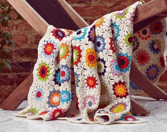 Manta de ganchillo de campo de colores, cuadrada de abuela/manta afgana hecha a mano para cama, decoración del hogar, regalo