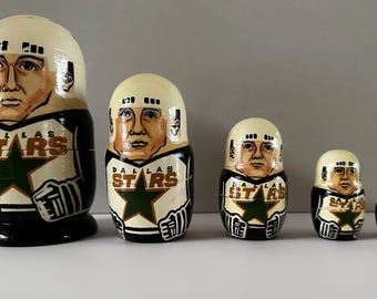 Muñecas rusas de anidación del equipo de hockey Dallas Stars, raras y firmadas