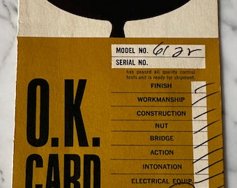 Gretsch 6122 Vintage 1964 Original O.K. Card, Estuche Candy, Etiqueta colgante, Raro