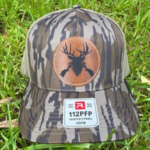 Bottomland camo Richardson hat | deer hunting | trucker | leather patch | gift | outdoor wear | mossy oak camo | whitetail deer | Buck | image 4
