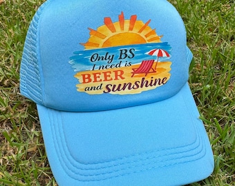 Beer and sunshine trucker hat | funny hat | summer hat | beach hat | vacation | fun hat | trucker hat |blue cap | gift
