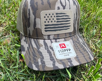 Richardson 112PFP Bottomland Camo Hat |American Flag Patch | Snapback Trucker | Outdoor Hunting Cap | Merica  | gift | Freedom | Mossy Oak