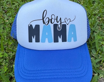 Boy Mama Trucker Hat | Cute Mama Hat | Blue & White Mesh Hat | Motherhood Gift | Trendy Mom Baseball Cap | trucker hat | gift | mom life