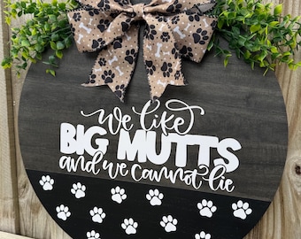 Dog lover front door sign | round wooden door hanger | gift | housewarming | porch decor | home decor | mutts sign | dog sign
