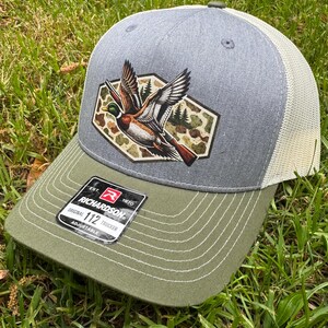 Mallard duck hunting Richardson 112 | outdoor waterfowl cap | adjustable snapback | hunting trucker hat | gift | 5 panel | drake | shotgun image 3