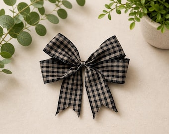 Black & Tan Gingham Bow | Neutral Farmhouse Decor Bow | Rustic Door Sign Bow | Wreath Bow | 8x10 Wired Ribbon Bow | farmhouse | gift