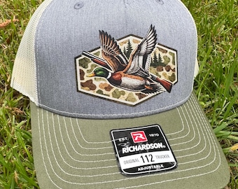 Mallard duck hunting Richardson 112 | outdoor waterfowl cap | adjustable snapback | hunting trucker hat | gift | 5 panel | drake  | shotgun
