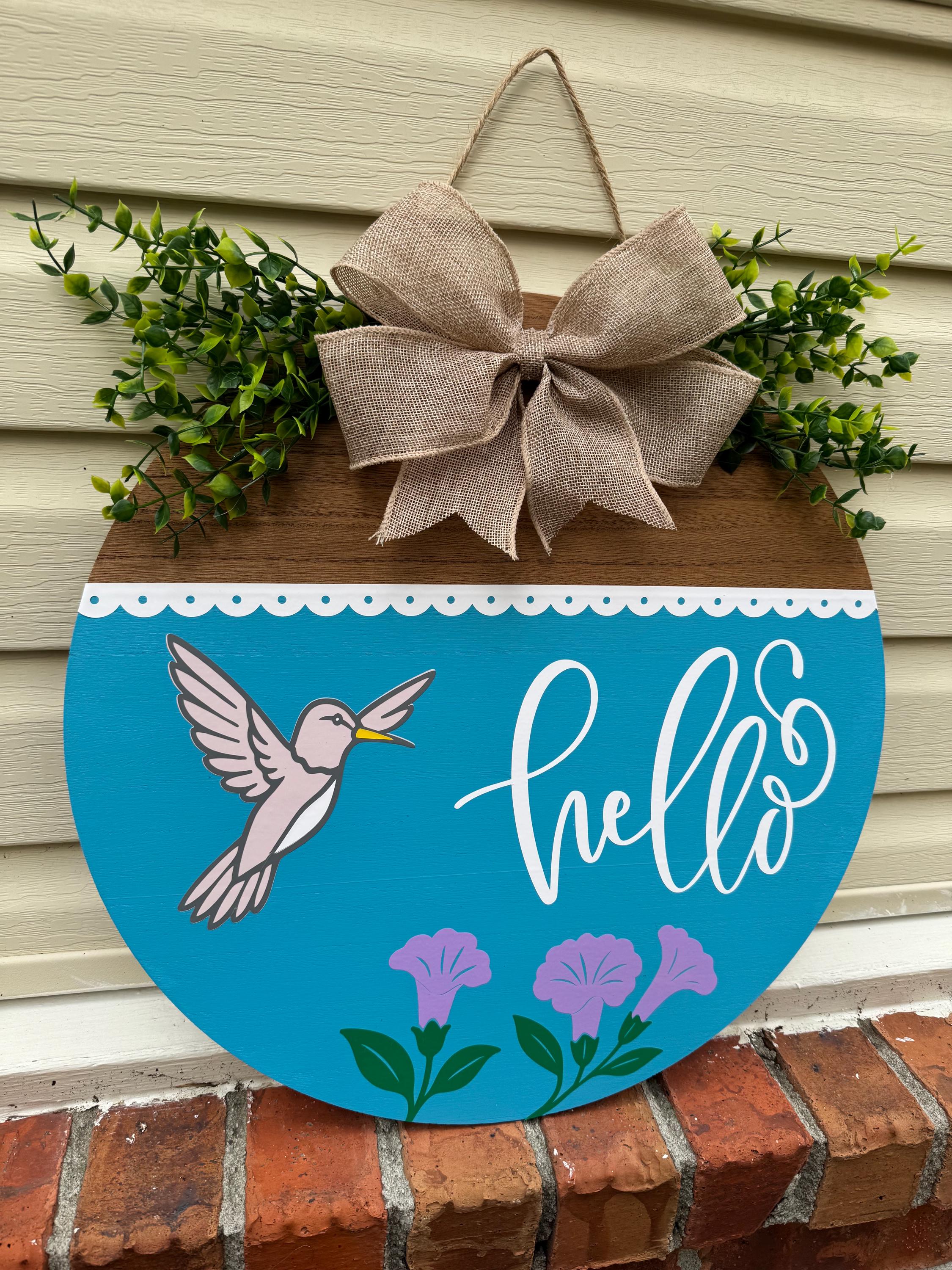 Hello Spring Hummingbird Hello Door Hanger With Hummingbird | Spring Summer Front Door Sign ...