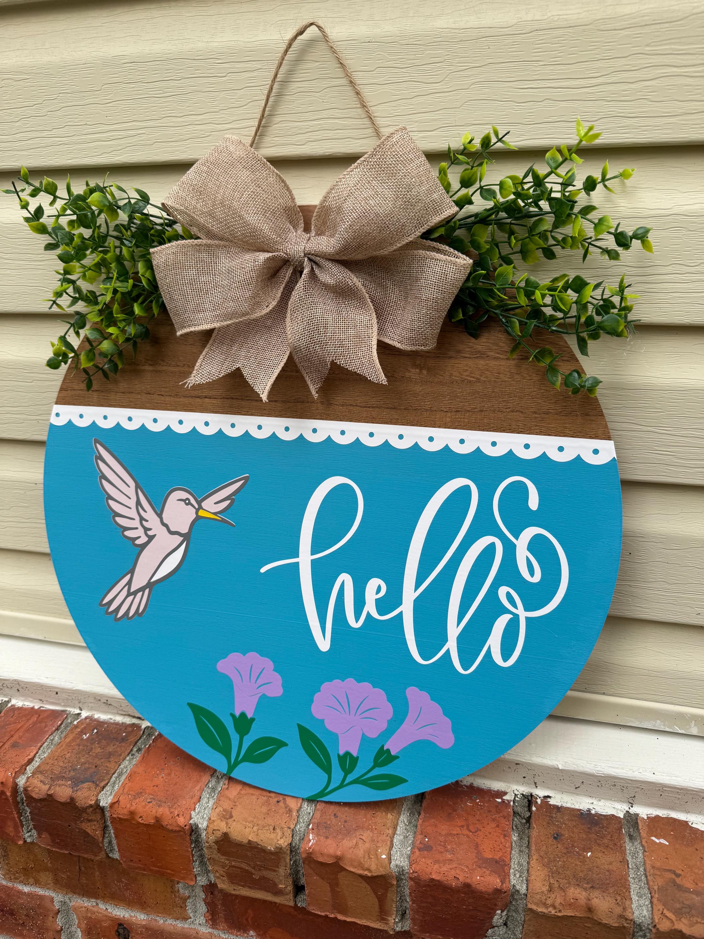 Hello Spring Hummingbird Hello Door Hanger With Hummingbird | Spring Summer Front Door Sign ...