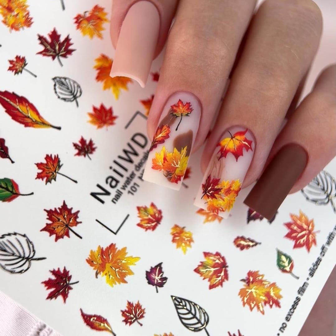 Autumn Leaves Nail Decals, Fall Maple Leaf Waterslide Nail Art (water ...