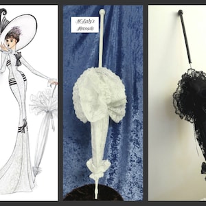 SEE SHOP NOTICE Victorian Walking Stick Parasol Umbrella in the Style of My Fair Lady in Your Choice Color Lace, Extravagant Ruffle, image 1