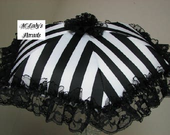 SEE SHOP NOTICE**   Victorian Parasol Umbrella in Elegant Black/White Stripe Satin with Lace Ruffle Bridal Steampunk Second Line Wedding