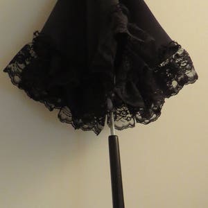 SEE SHOP NOTICE Victorian Walking Stick Parasol Umbrella in Elegant Black Satin with Lace Ruffle w/Long Handle Civil War Wedding Goth image 4