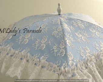 SEE SHOP NOTICE**   Victorian Parasol Umbrella Elegant Chantilly Lace Over Satin with Ruffle Bridal Second Line Regency  Edwardian