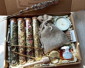 Self Care Gift Box – Herbal Tea & Candle Set, Lavender Relaxation Box with Honey, Cozy Gift, Care Package, Get Well Gift