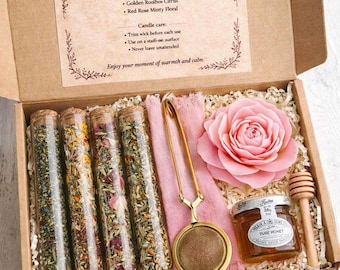 Thinking of You Gift Box – Herbal Tea & Candle Gift Set, Care Package for Her, Get Well Soon Gift, Relaxation Gift