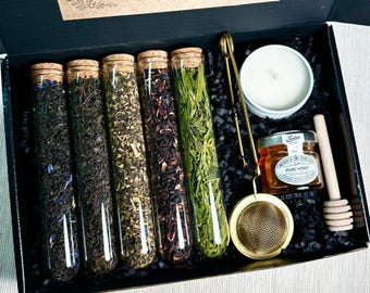 Men’s Tea & Candle Gift Box, Loose Leaf Tea Sampler, Lapsang Souchong or English Breakfast, Father’s Day Gift, Gift for Him