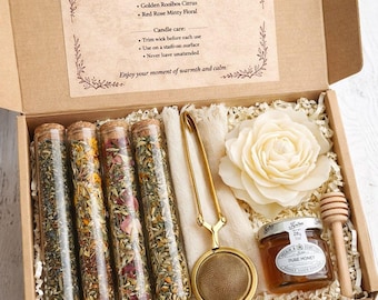 Herbal Tea Gift Set – Candle, Honey, Tea Infuser & Artisan Tea Blends
