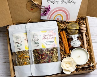 Tea Gift Box with Candle & Honey, Herbal Self Care for Her, Birthday Gift