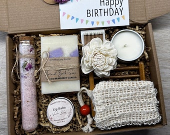 Handmade Birthday Spa Gift Box, Soy Candle, Soap, Lip Balm