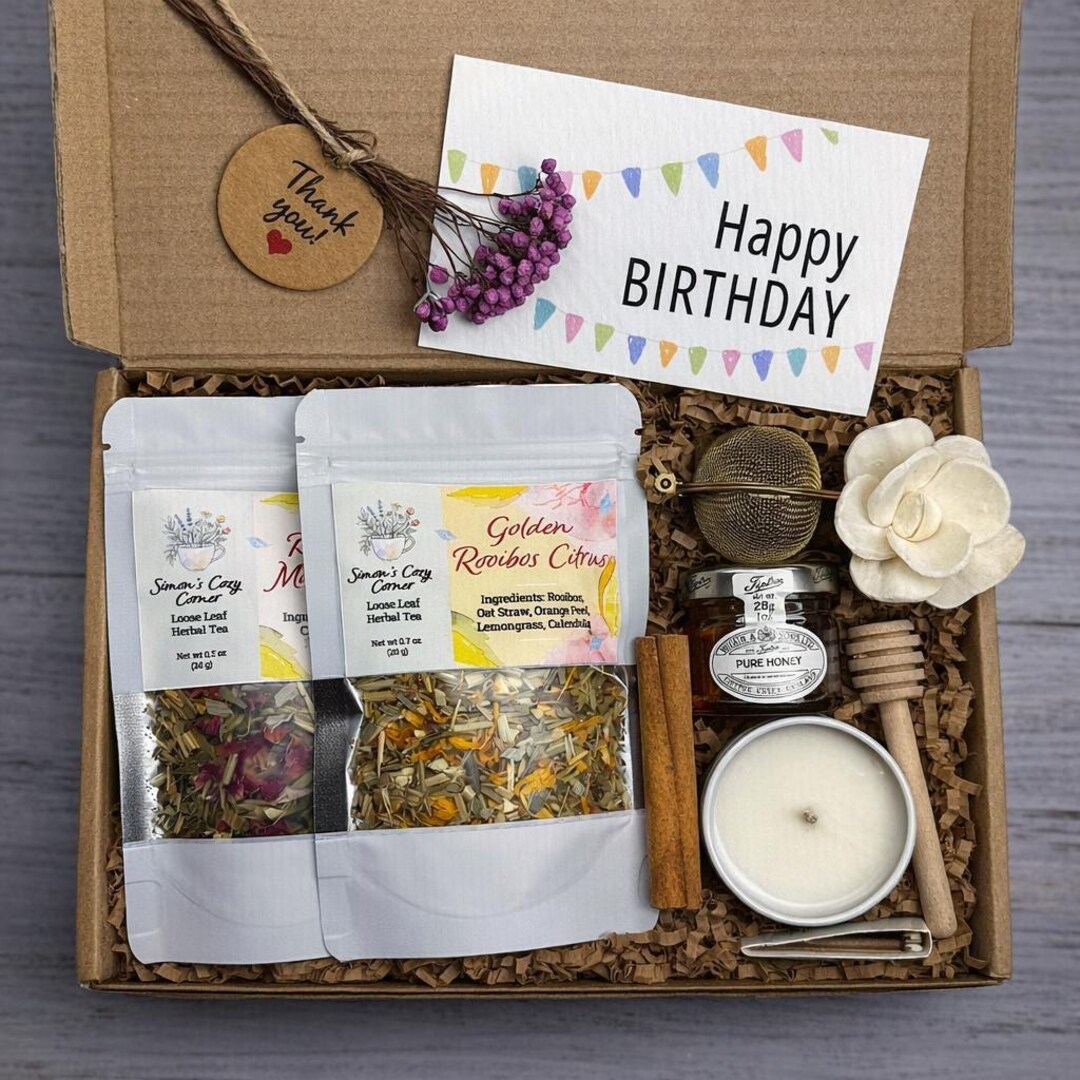 Birthday Tea Gift Box for Her, Herbal Tea Gift Set With Honey and ...