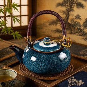 Handgemaakte Japanse keramische theepot met glazuurlaag, elegant theeservies en zen-cadeau.