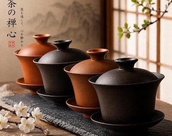 Taza de té Gaiwan de arcilla Zisha — Cuenco con tapa y platillo de arcilla púrpura sin esmaltar