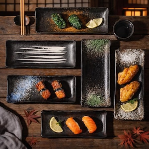 Japanese Ceramic Sushi Plate 22cm – Glazed Rectangular – 5 Colors