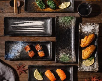 Piatto da sushi in ceramica giapponese, 22 cm – Rettangolare smaltato – 5 colori