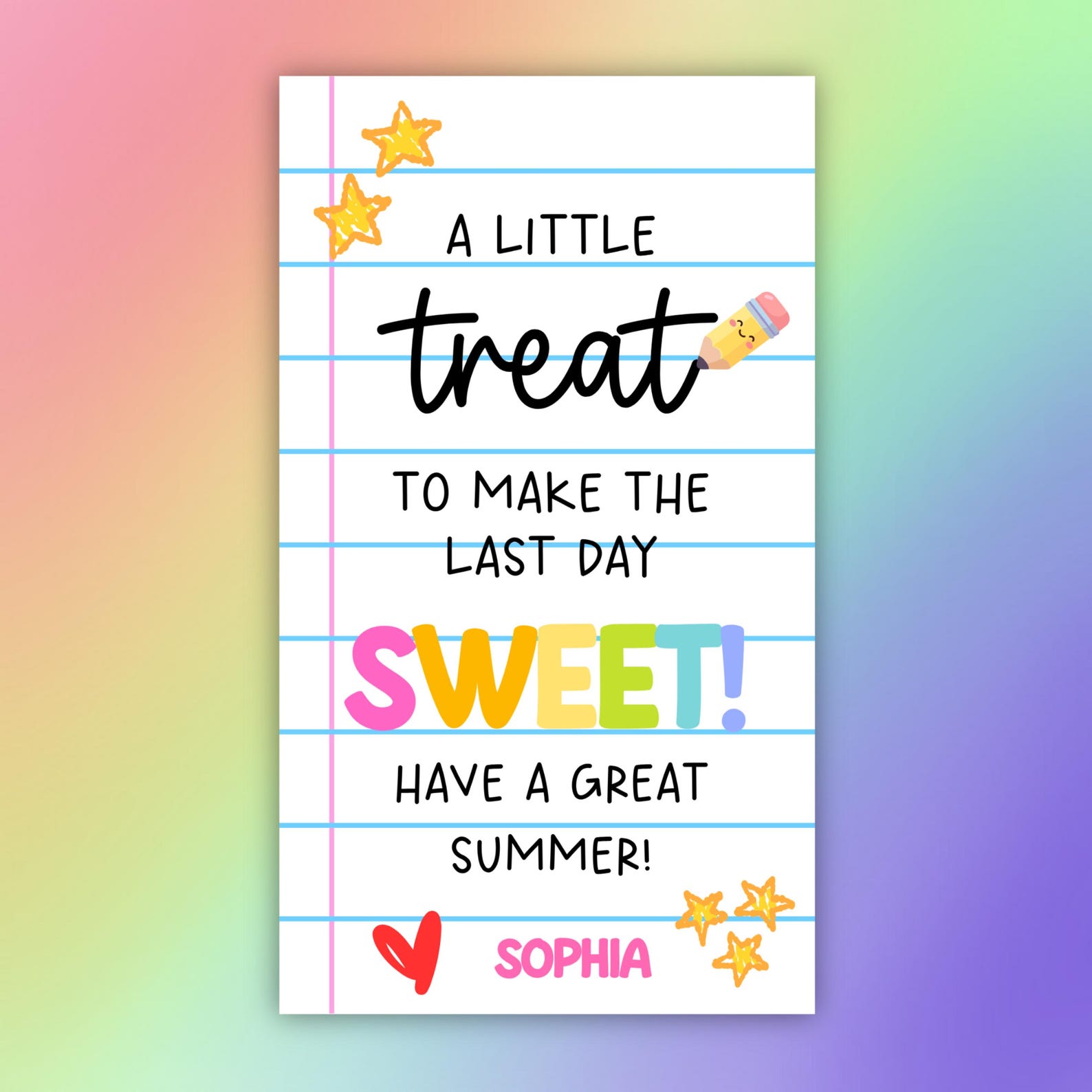 Last Day of School Gift Tag | Sweet Treat Tag Printable (editable Canva ...