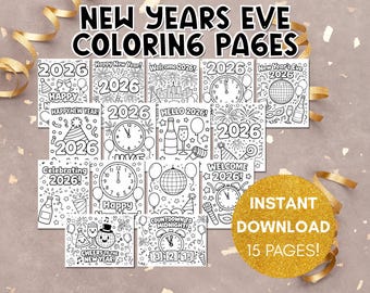 Coloriages à imprimer pour le réveillon du Nouvel An (téléchargement numérique)