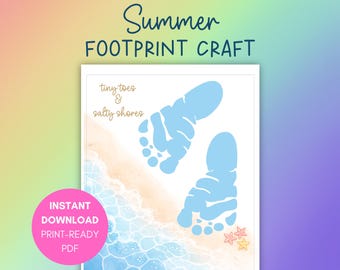 Impression d'art empreinte de bébé, décoration de chambre d'enfant de plage, modèle d'artisanat d'empreinte de pas, souvenir de bébé côtier (téléchargement PDF instantané)