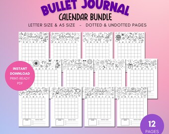 Calendrier mensuel non daté imprimable | Pointillés nets, Lettre + A5 (téléchargement PDF)