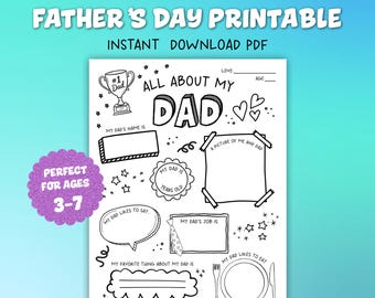Tout sur mon père imprimable | Coloriage fête des pères pour enfants (téléchargement instantané)