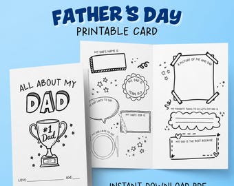 All About My Dad Printable Card | Father’s Day Kids Activity | Instant Download PDF
